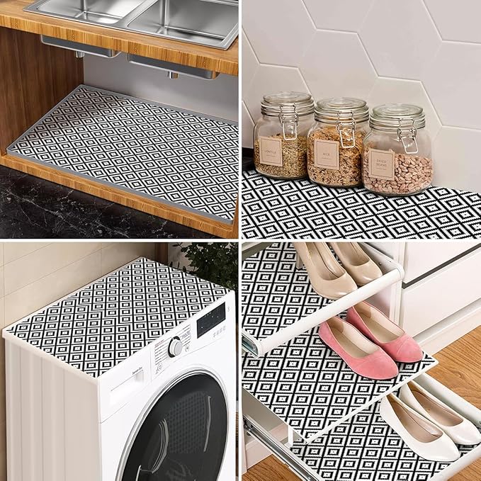 Quttisay Shelf Liner for Kitchen Cabinets,Non Adhesive Cabinet Liner,Non-Slip Drawer Liner,Waterproof Shelf Liner Easy to Clean Strong Grip Liner for Cabinets,Drawers,(Geometric 12 in x 16.4 FT)