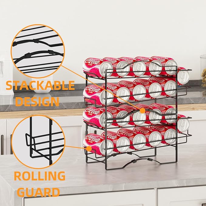 GILLAS 2 Pack Soda Can Organizer Rack for Pantry, Stackable Beverage Soda Can Storage Dispenser Holder for Refrigerator, Cabinet, Black