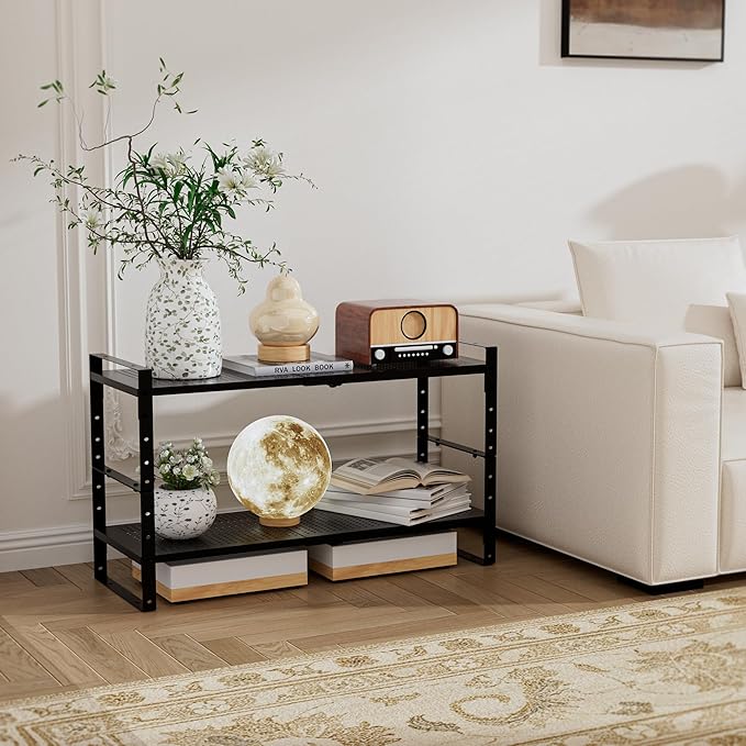 Expandable 16.5-27" W Metal Storage Rack, Shoe Rack with Borders. for Kitchen, Entryway, Closet or Office - Heavy-Duty Steel Construction