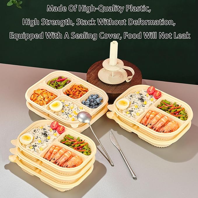 FUailiYY 30 Packs of Disposable 36 Ounce Square Meal Prep Container, 3-Chamber biodegradable clamshell containers, Thickened Food Storage Container With Lid, Stackable.