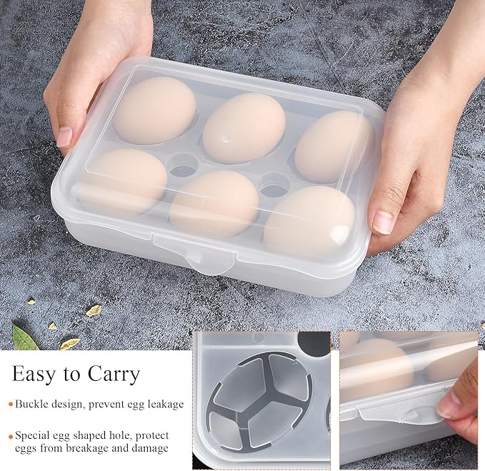 Elesunory 2 Pack Egg Container, Shockproof Camping Egg Holder, Clear Egg Container For Refrigerator, Leakproof Egg Holder for Camping Picnic Travel Outdoor, Portable Egg Carriage for Tray(6 Gird)