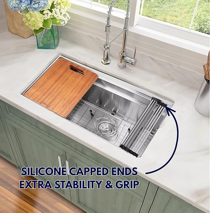 Nantucket Sinks RUM1613 Roll Up Dish Drying Rack – Over The Sink Foldable, Stainless Steel Kitchen Workstation Accessories for SR-PS-3018-16, ZR-PS-3018-16 and The SR-PS2-2818-16 Sinks