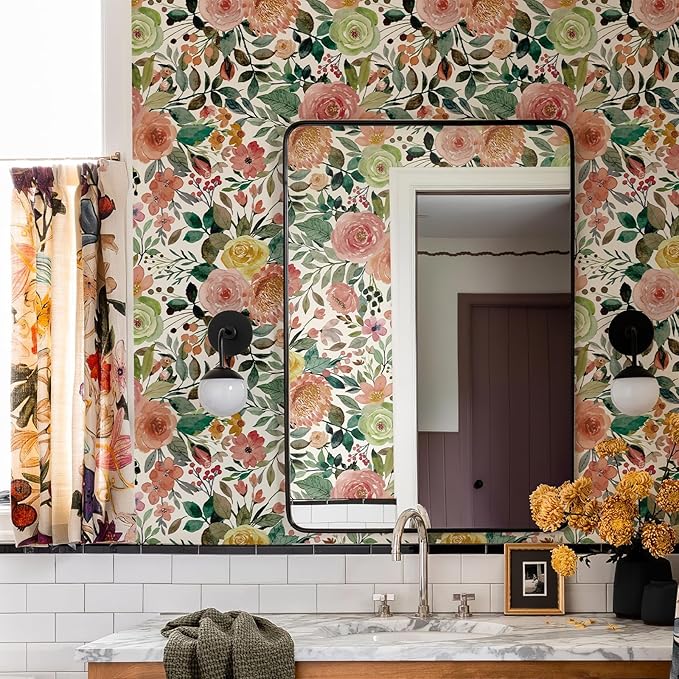 Floral Pattern Self-Adhesive Contact Paper, Oil and Water Resistant Drawer Liner Wallpaper for Dresser, Kitchen Cabinets, Dollhouse Walls, Arts & Crafts Decal (118.1" x 17.3", White Camellia)