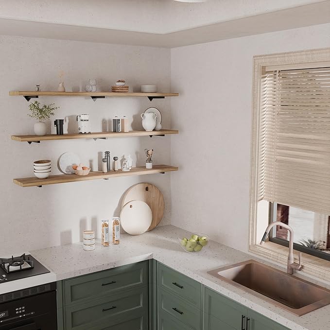 Long Wall Shelves 60 inch,Long Floating Shelf Set of 3, Large Wall Mounted Shelves with Metal Brackets, Farmhouse Bookshelf for Bedroom, Living Room and Bathroom