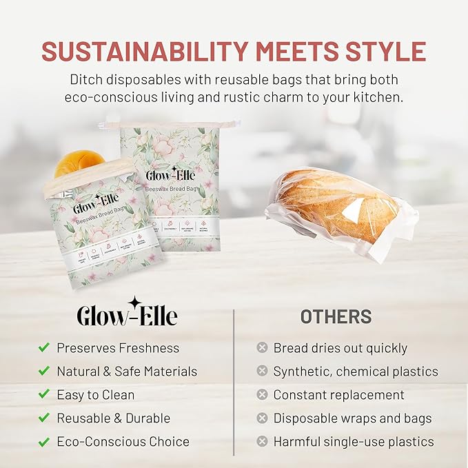 Reusable Bread Bags Set with Beeswax & Sourdough Bread Bag | Organic Cotton Bowl Cover | Freezer-Safe Bread Storage for Eco-Friendly Kitchens
