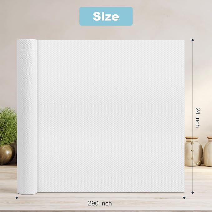Self-Adhesive Large Cabinet Shelf Liner: Peel and Stick White Contact Paper - 24 x 290 Inch Non-Slip Easy to Cut, Removable Waterproof Under Sink Mat for Pantry Cupboard