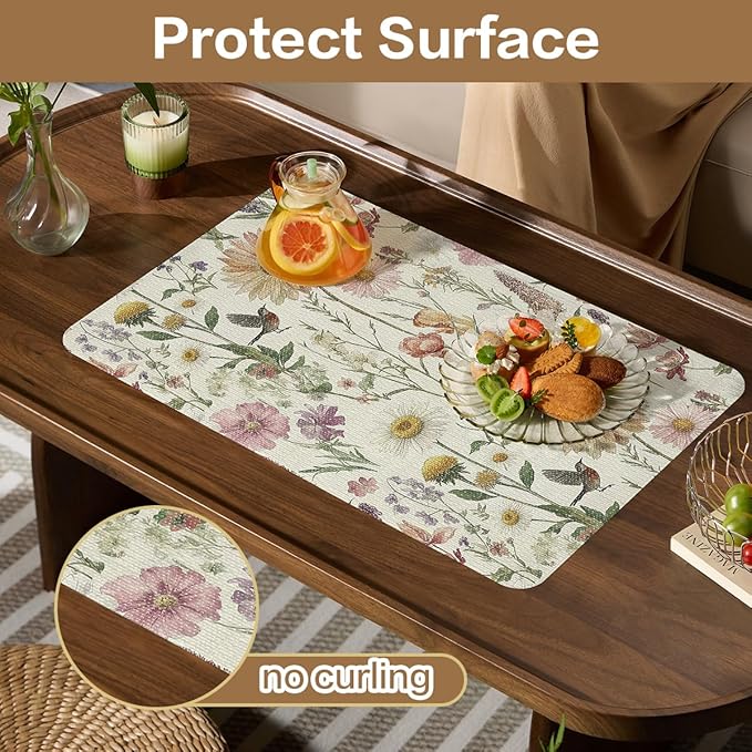Vuacepe Floral Drawer and Shelf Liner for Kitchen Cabinets Non-Adhesive Drawer Liner Non-Slip Daisy Shelf Liners Strong Grip Waterproof Easy to Clean Cabinet Liners for Dresser Cupboard 12IN × 10FT