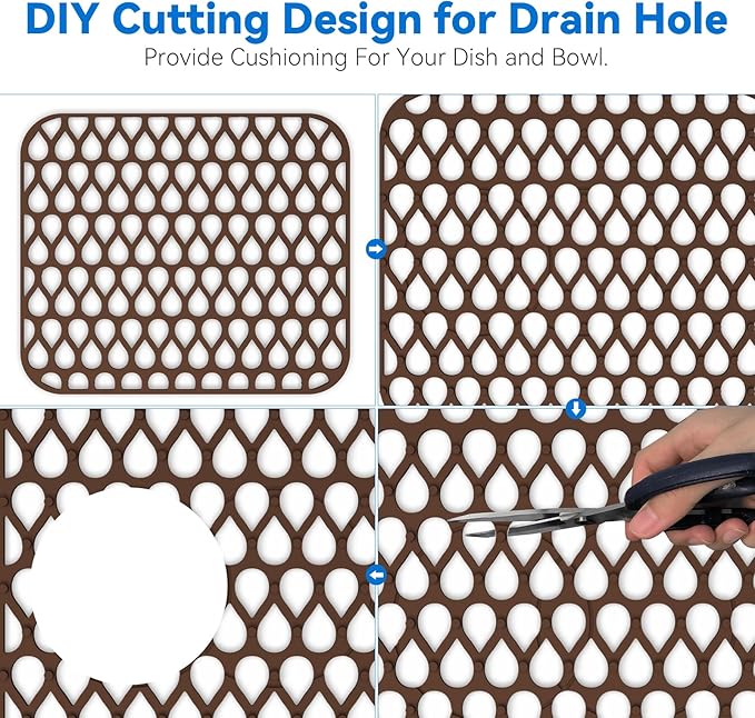 Sink Protectors for Kitchen Sink,TOOVEM 13.6"x11.6" Kitchen Sink Mats Large Silicone Sink Mats Grid for Bottom of Farmhouse Heat Resistant Silicone Coffee 1PCS
