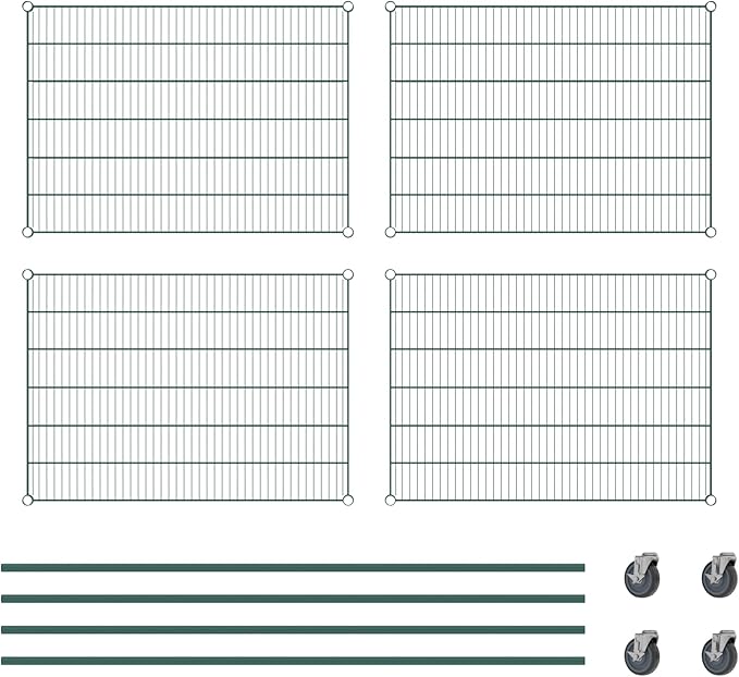 Commercial NSF Listed Green Epoxy Mobile Wire Shelving Kit 30" x 42" x 80", with 4 Shelves Perfect for Warehouse, Walk-in Refrigerator, Freezer, Grocery Store, Restaurant, Dishroom