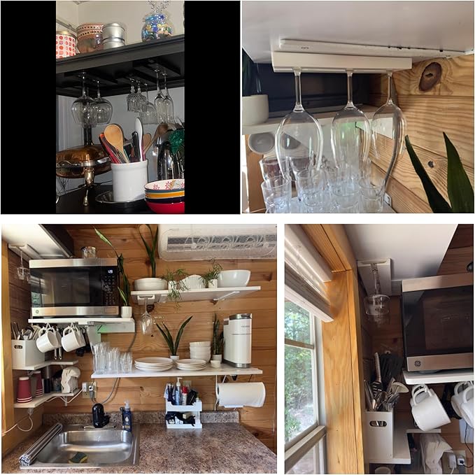 2 pieces Wine Glass Holder,Under Shelf Cabinet Wine Glass Rack, Plastic Stemware Rack,Glassware Drying Storage Hanger for Kitchen,Bar and Restaurant (Black Style B-2pcnew)