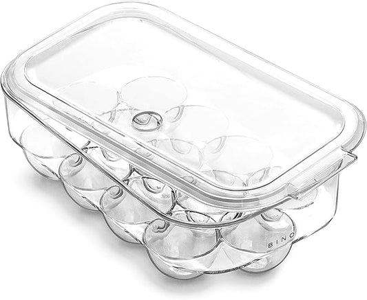BINO Plastic Egg Container for Refrigerator - Clear, 13 Count, Sturdy, Durable