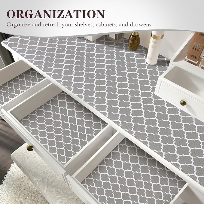 ALIUNI Drawer and Shelf Liner, Non-Slip Kitchen Cabinet Liners Non-Adhesive Thick Strong Grip Waterproof Washable Mats Protect Dresser Shelves Cupboard Bathroom Cabinets, Gray, 12 in X 20 FT