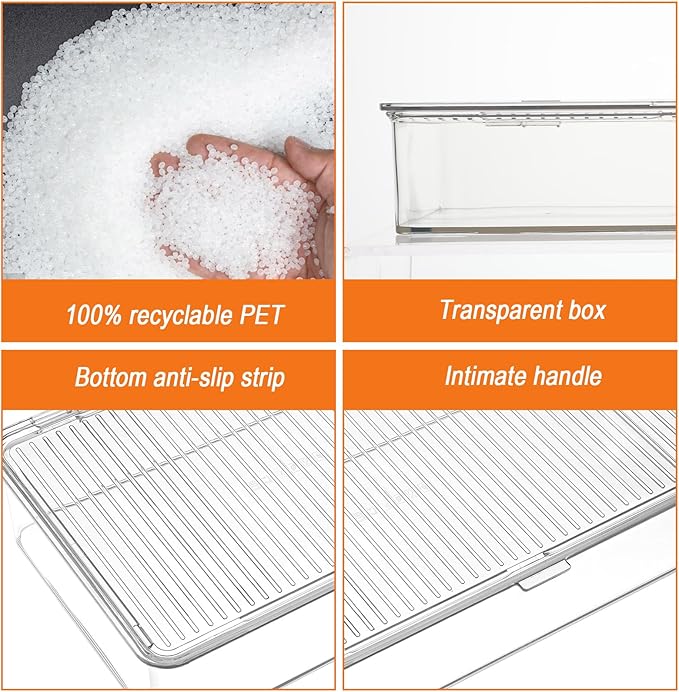 2 Pack Bacon Container For Refrigerator, Clear Plastic Storage Bin with Lid,Refrigerator Fridge Storage Organizer Storage Box for Coffee, Bathroom, kitchen, Snack, Beauty