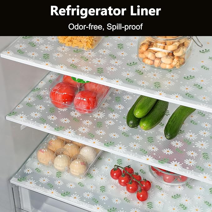 INNOLITES Shelf Liner for Cabinets, Non-Adhesive for Kitchen Drawer Liner, Waterproof Shelf Paper with Floral Pattern, Durable Easy to Clean (Green Daisy, 11.8" x 118")