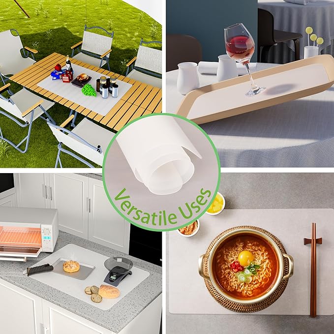 Large Clear Silicone Mats for Countertop: 1/25 x 23.6 x 35.5 Inch Translucent Non-Slip Baking Mat for Pastry - Heat Resistant Non Stick Sheet for Counter Protector
