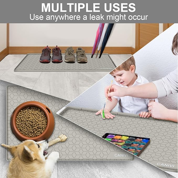CANIVI Under Sink Mat, 31" x 22" Waterproof Silicone Under Sink Tray for Kitchen & Laundry Cabinets, Kitchen Cabinet Shelf Protector, Up to 3.2 Gallons Liquid, Fits 36 inch Standard Cabinet (Khaki)