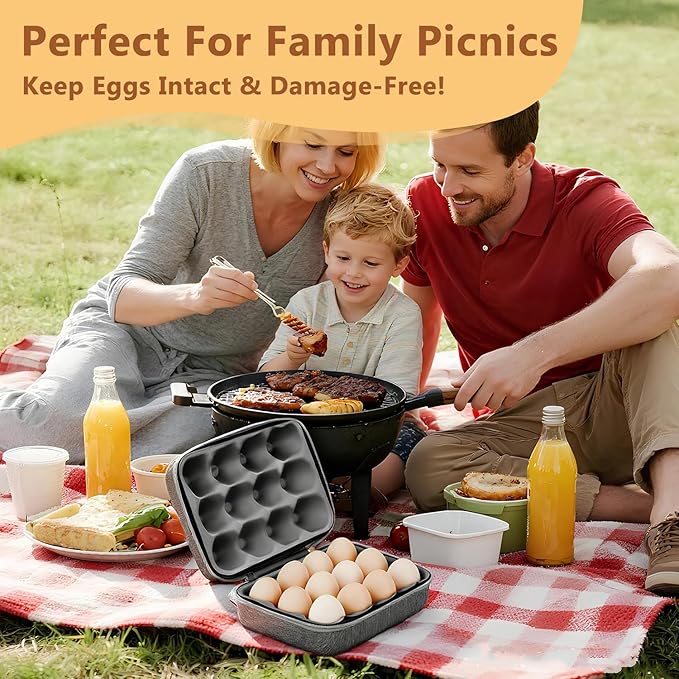 Outdoor Egg Containers For Camping, 12 Slots Reusable Egg Holder With Handle, Shockproof Storage Carrier Tray For Party Picnic Travel, Portable Egg Protection Holder Protection Box