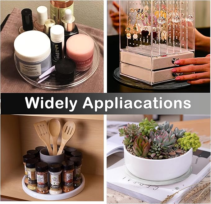 2Pcs 7” Clear Acrylic Turntable Organizer, Rotating Organizer Swivel Plate for Bathroom Kitchen Cabinet Table Spice Rack Cake Pantry