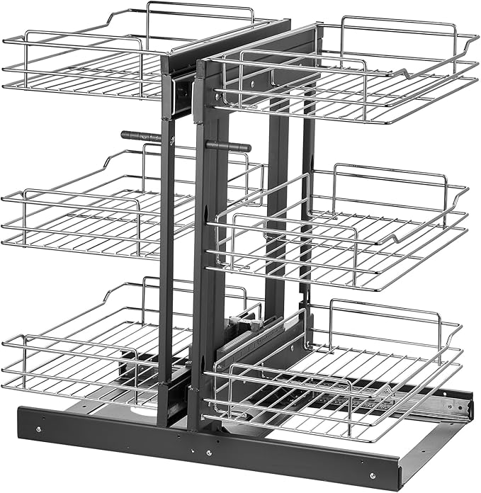 Happybuy Min Opening Blind Corner Pull Out Organizer,Left & Right Open Compatible,15" W,3-Tier 6 Shelf Kitchen Cabinet Organizer, Chrome Carbon Steel Storage Basket, Slide Out Storage Organizer