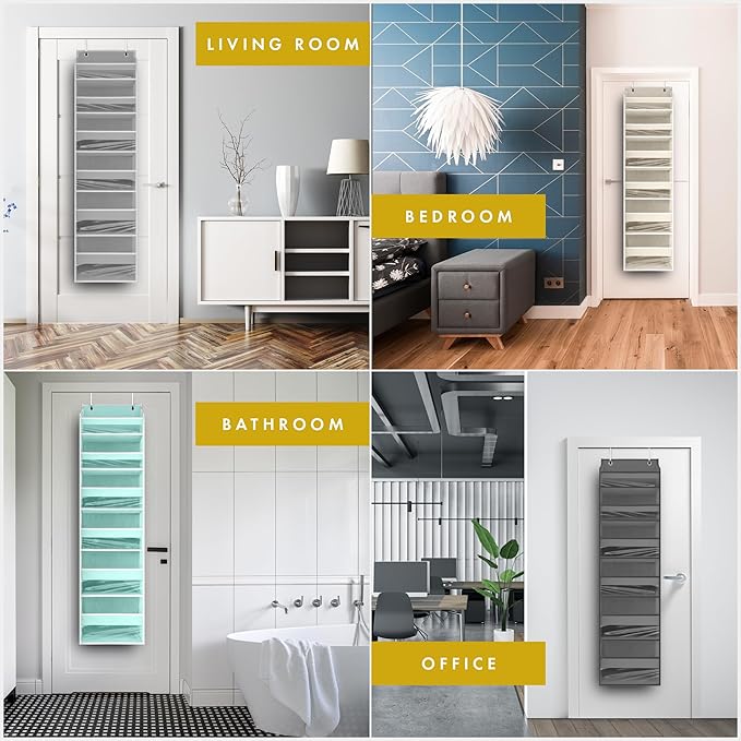 HOMELUX THEORY UPGRADED Over The Door Organizer Hanging - 100D EXTRA THICK & 50lbs HUGE CAPACITY 6 Large Front & 12 Side Pockets, Over The Door Shoe Organizer, Hanging Closet Organizer (LightGray 2pc)