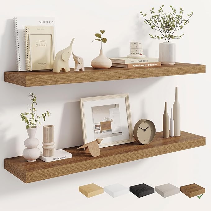 Dreamland Deep Floating Shelves, 8" Deep Long Shelves Set of 2, 40 Inches Floating Shelf for Wall,Large Display & Storage Shelf for Bathroom Bedroom Living Room Kitchen Office, Walnut