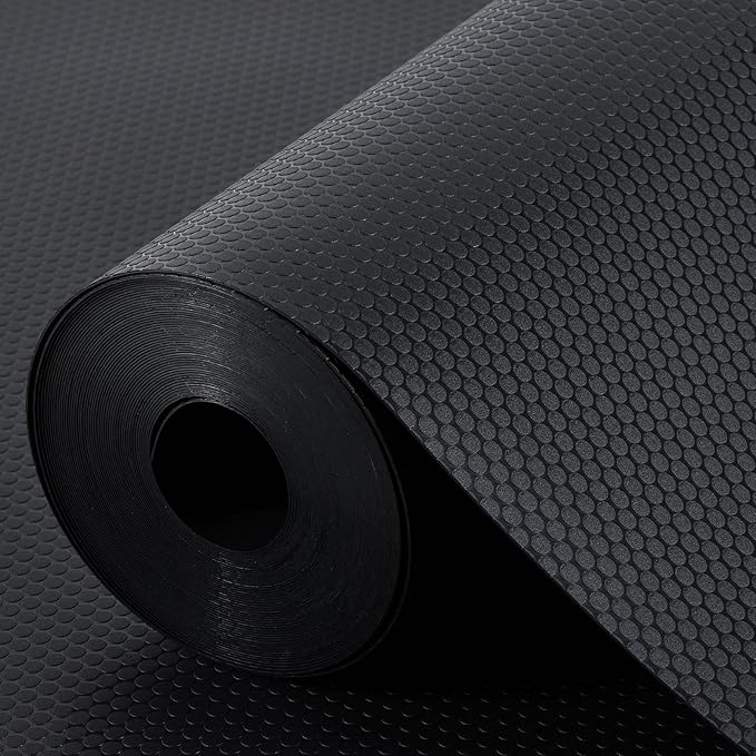 Shelf Liners for Kitchen Cabinets Non Adhesive Drawer Liner for Bathroom Waterproof Refrigerator Liners for Shelves Fridge Plastic Mats Cabinet Cupboard Liner Black 11.8 x 118 Inches