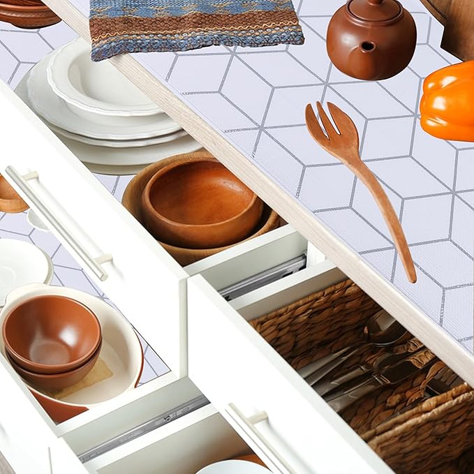 Shelf Liners for Kitchen Cabinet 18 Inch Wide X 20 Ft Non Adhesive Drawer Liner Non Slip Water Oil-Proof Strong Grip Pantry Refrigerator Shelves Liner Bathroom Drawer Mat Cupboard Closet Liner