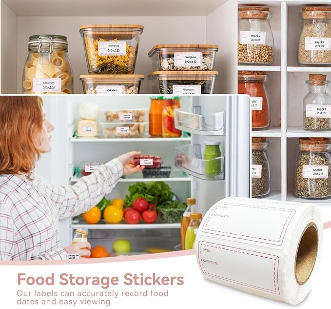 1100pcs Food Storage Stickers,2 Roll Removable Freezer Labels,1.18 x 2.36In Refrigerator Date Paper Labels Waterproof Oil Stickers Food Label to Write on for Container Kitchen Restaurant,Red