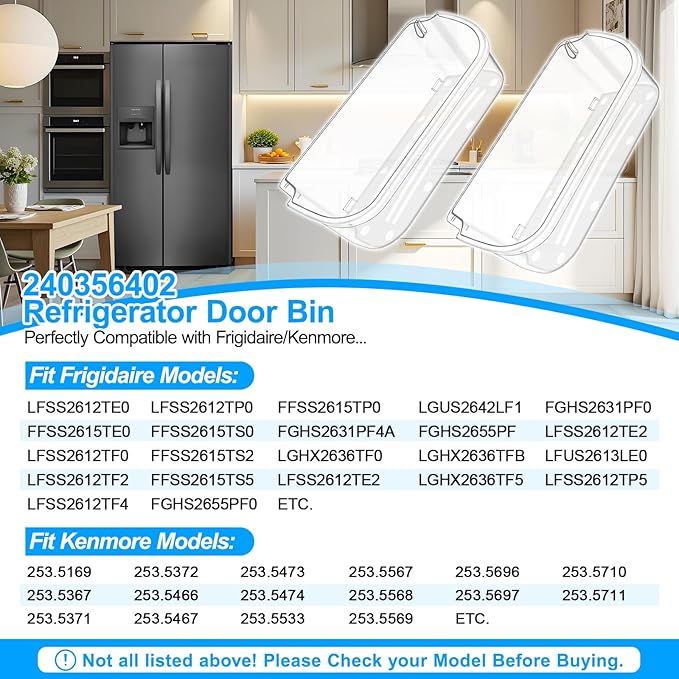 [2 PACK] UPGRADED 240356402 Refrigerator Door Bin Compatible with Frigidaire Door Shelf Replacement Refrigerator Door Shelves FFSS2615TS0 LFSS2612TF0 FGHS2631PF4A LFSS2612TE0 FFSS2615TS5 Door Bin