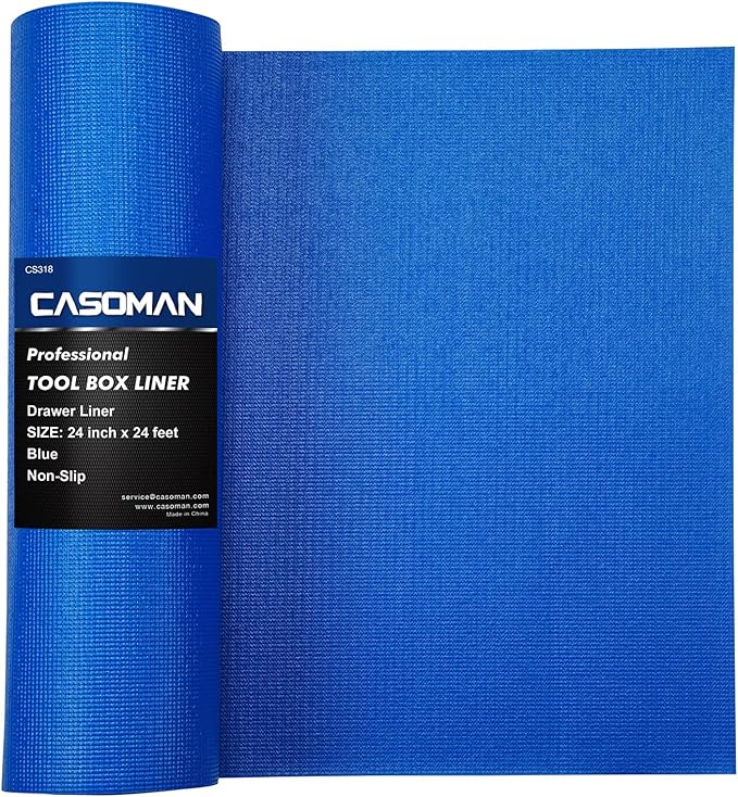 CASOMAN Professional Tool Box and Drawer Liner, Blue, Easy Cut Non-Slip Foam Rubber Toolbox Drawer Liner Mat - Adjustable Thick Cabinet Liners, 24inch (Wide) X 24feet (Long)
