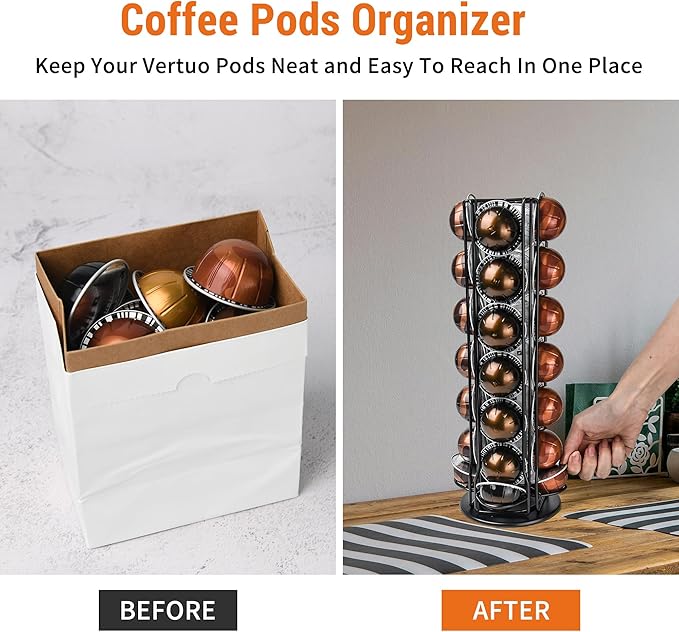 28 Coffee Pods Holder - Black - 360° Spinning Coffee Pod Carousel Stand | Holds 28 Capsules | Compact Countertop Organizer with Silent Rotation, Durable & Modern