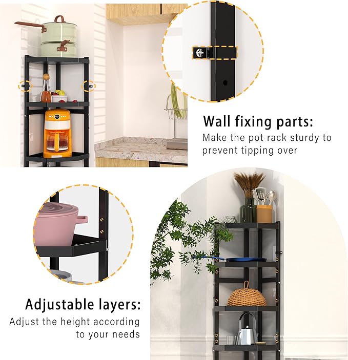 7-Tier Multifunctional Adjustable Pan & Pot Rack for Kitchen, Pan Organizer, Pot Organizer Organization & Storage, Pot Lid Organizer (Big Corner 7-tier)