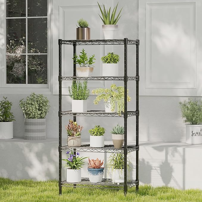 DUMOS 5-Tier Metal Wire Storage Shelves, Adjustable Standing Storage Rack Shelf, Heavy Duty Steel Shelving Unit Organizers for Kitchen Bathroom Pantry Garage, 23.3" W×13.4" D×60" H, Black