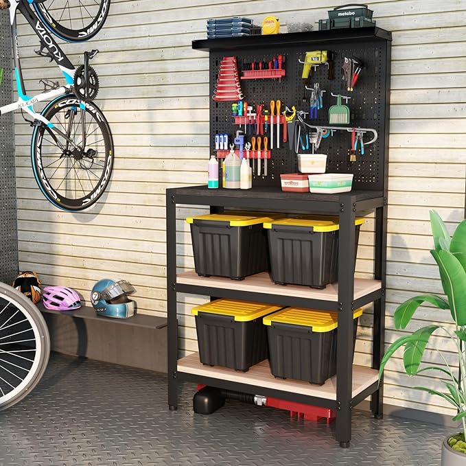 Nazhura 97 Quart Plastic Storage Bin, Stackable and Nestable Storage Boxes with Yellow Lids and Secure Latching Buckles, Large Storage Container (Black/Yellow, 97Quart-4Pack)