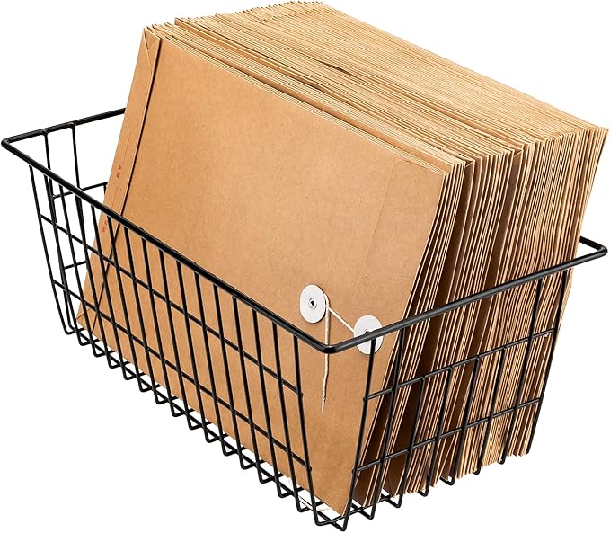 blitzlabs Wire Storage Basket Organizer Bins Farmhouse Metal Basket Pantry Large Organizing Storage Bin Baskets for Kitchen Cabinets, Pantry, Freezer, Bathroom,Closets-Set of 3-Black