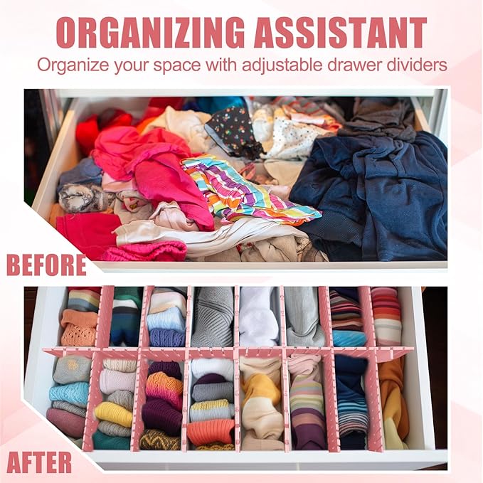 Blosssound 15pcs 5.12x 15 Tall Drawer Divider Adjustable Drawer Organizer DIY Ultra Deep Storage Organizer Separator with Fixed Buckle for Underwear Socks Dormitory Office Kitchen Bedroom (Pink)