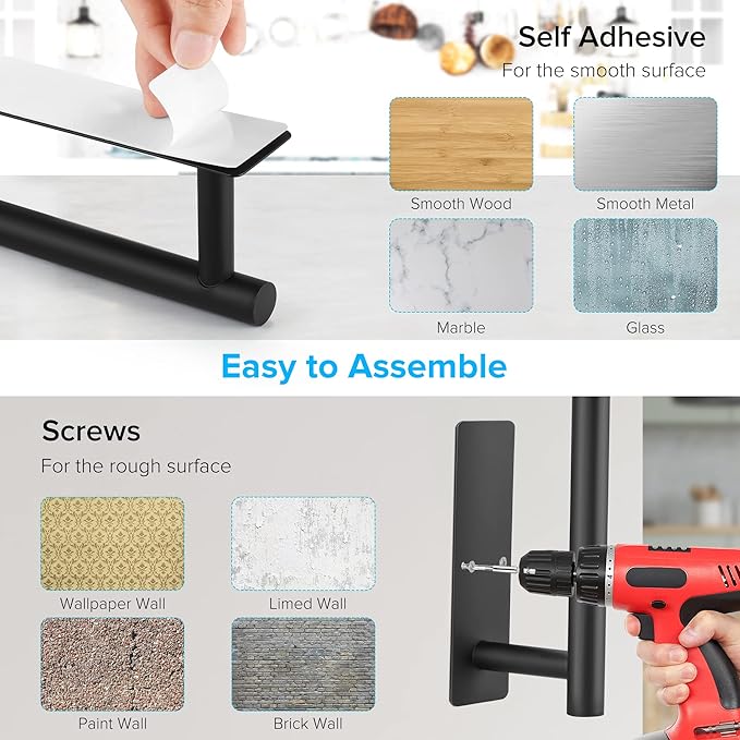 2nd Gen Paper Towel Holder Under Cabinet No Drilling, [More Sturdy] Self Adhesive or Drilling Paper Towel Holder Wall Mount for Kitchen,RV [Fit Mega Paper Towel Roll] SUS304 Stainless Steel