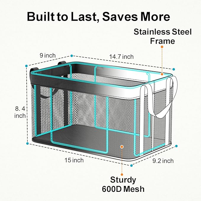 iSPECLE Deep Freezer Organizer Bins - 4 Pack 15" Large Stackable Freezer Organizer for 5 to 7 Cu.Ft Chest Freezer, Sturdy Fabric & Stainless Steel for Meat & Vegetables, Easy Access, Black