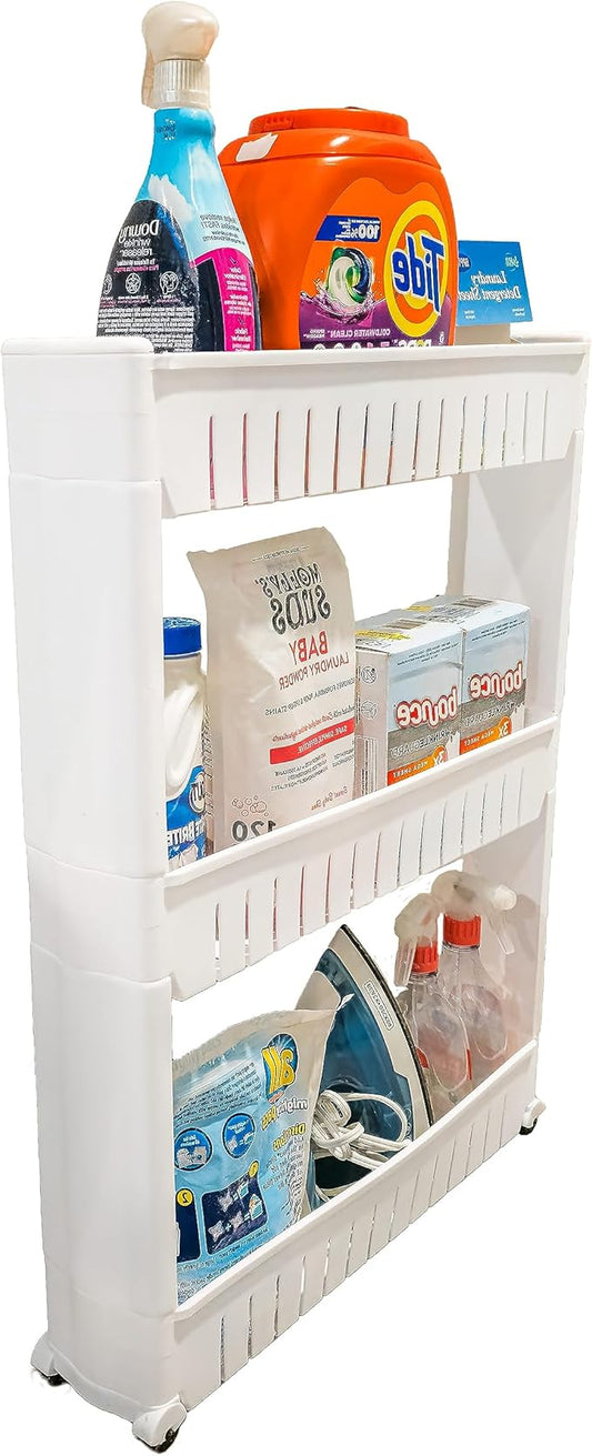Slim Rolling Storage Cart - Narrow Slide Out Shelving Utility Cart - Mobile Storage for Laundry, Bathroom, Kitchen & Between Washer and Dryer.