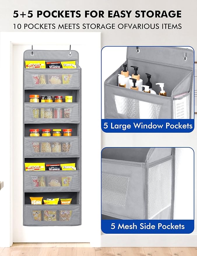 Meolsaek Over the Door Organizer, 46lbs Load and Anti-Tilt Design, 5 Tier Behind the Door Storage, Hanging Door organizer Perfect for Closet Organizers, Bathroom Storage