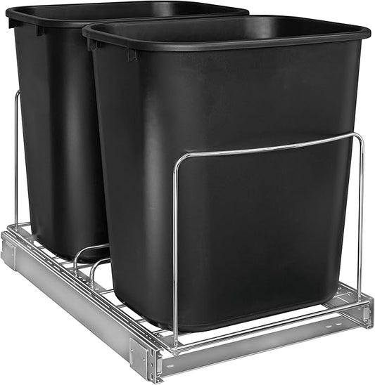 LYNK PROFESSIONAL® Double Pull Out Trash Can Under Cabinet - Under Sink Trash Can Slider - Trash Can Slide Out Drawer - Sliding Pull Out for Kitchen Garbage Bin (Trash Cans Not Included)