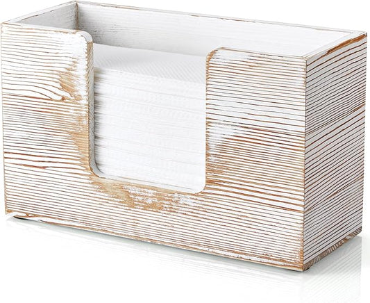 Paper Towel Dispenser Countertop, White Washed Wood Bathroom Paper Towel Holder, Napkin Holder for Kitchen, Countertop Multifold C-Fold, Z-Fold, Trifold Paper Hand Towel Dispenser for Toilet