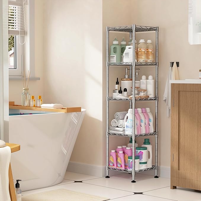 5 Shelf-Wire Shelving Metal Shelves Storage Rack:Adjustable Storage Shelves Standing Shelf Units and Narrow Shelf for Laundry Bathroom Kitchen Pantry Closet Office 12''Wx12''Dx49''H Chrome