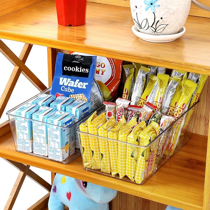 Wilfox 5 Pack Clear Pantry Organizer Bins with Removable Dividers, Kitchen Storage and Organization Product Accessories