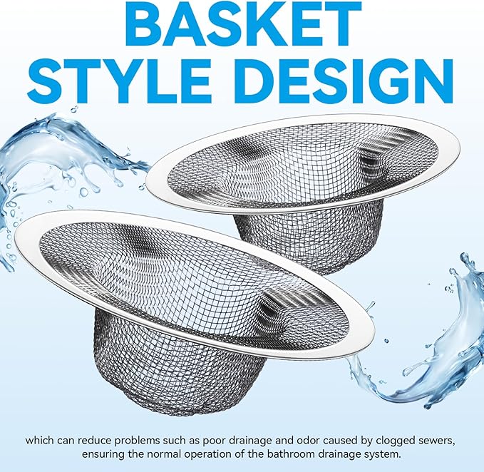 HNYYZL 4.5" Top / 2.5" Basket Small Drain Strainer, 2Pcs Sink Drain Hair Catcher, Bathroom Sink Strainer,Drain Mesh Baskets for Laundry