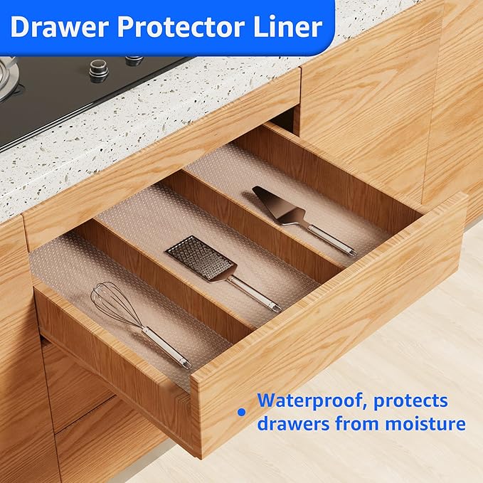PABUSIOR Clear Cabinet Shelf Liner: Waterproof Non-Adhesive Kitchen Drawer Liner - Easy to Clean Bathroom Cupboard Shelves Mat for Refrigerator Pantry Closet Translucent 8" W x 145" L