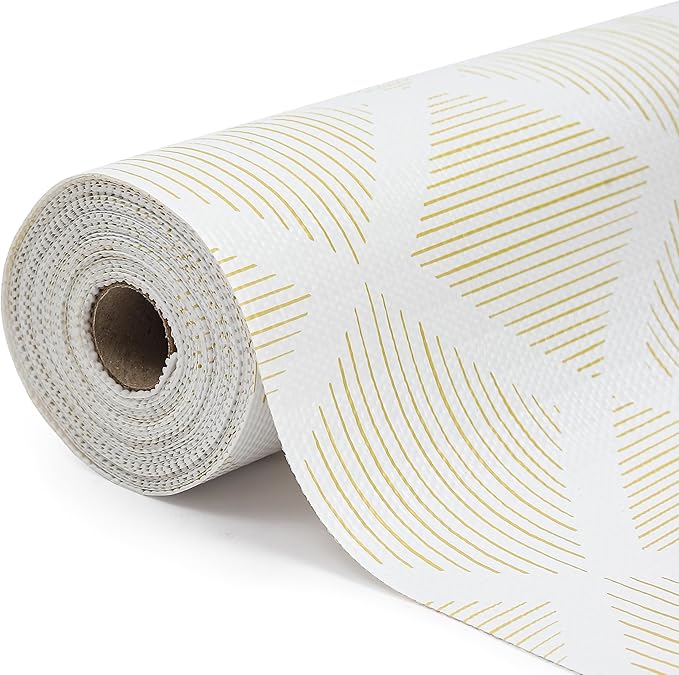 Drawer and Shelf Liner for Kitchen, Non-Slip Non-Adhesive Cabinet Liners for Cupboard, Dresser, Shelves, Tool Box, Pantry, Thickened Easy Install, Strong Grip, Yellow&White, 17.5in x 10FT