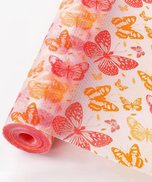 Cooyes Shelf Liner for Kitchen Cabinets Non-Adhesive - Waterproof and Washable Drawer Liners - Ideal for Refrigerator, Dresser, and Cupboards(Red Butterfly, 11.8" W x 118" L)