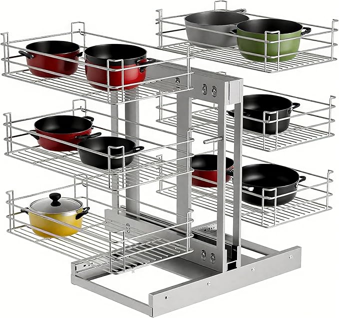 3 Tier 6 Shelf Under Sink Organizer for Kitchen Cabinets, 27’’ W X 20’’D Pull Out Cabinet Organizer, Stainless Steel Frame Slide Out Expandable Drawers for Kitchen Cabinets, Pantry, Bathroom