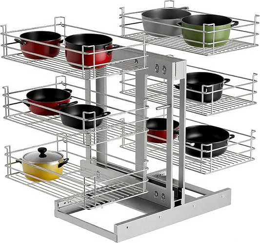 3 Tier 6 Shelf Under Sink Organizer for Kitchen Cabinets, 27’’ W X 20’’D Pull Out Cabinet Organizer, Stainless Steel Frame Slide Out Expandable Drawers for Kitchen Cabinets, Pantry, Bathroom